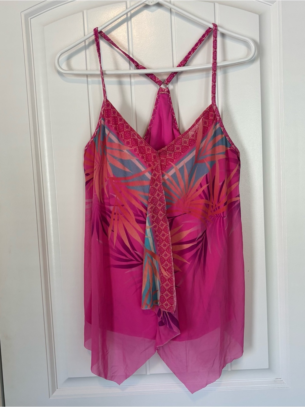 Beach House Women's Pink Tropical Print Strappy Swim Top Size 14